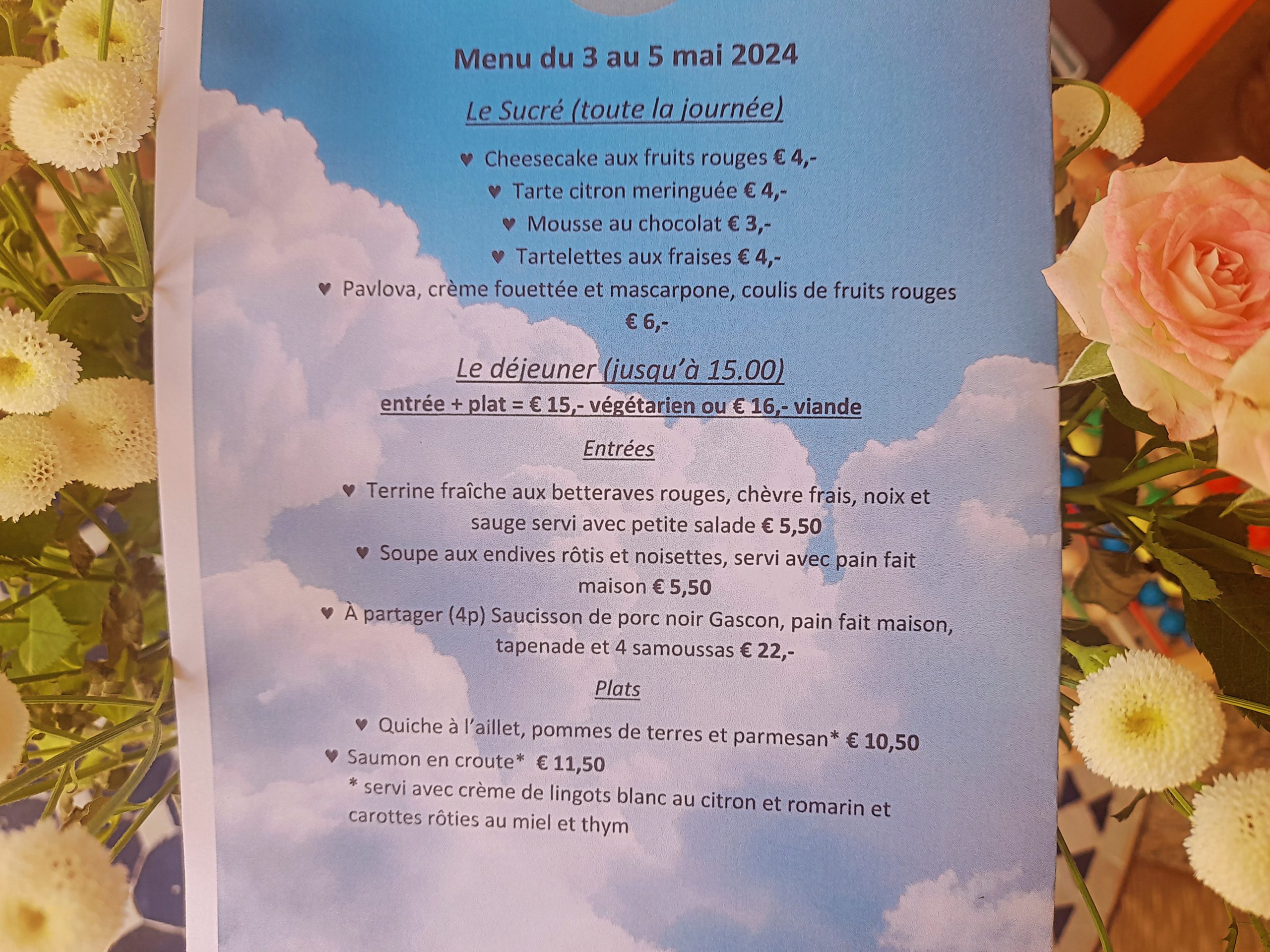 Menu pour 3 – 5 mai 2024