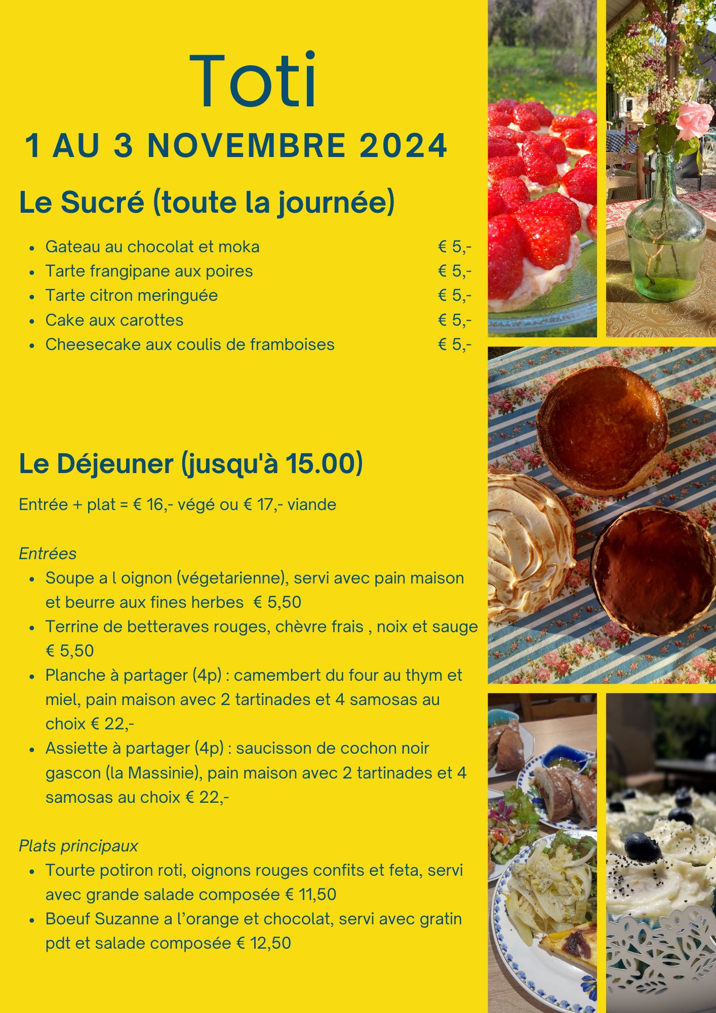 Menu 1 au 3 novembre 2024